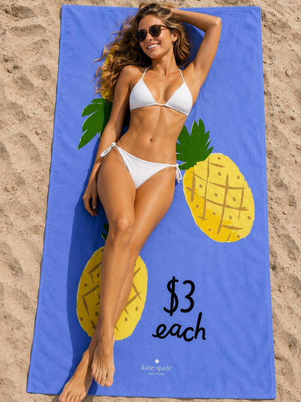 KATE SPADE Blue Pineapple Beach Pool Towel